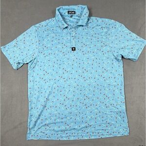 Bad Birdie Golf Polo Shirt Men XL Blue AOP Boats Graphic Preowned Lightweight